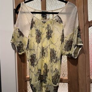 Free People Sheer Floral Blouse - Yellow and Brown